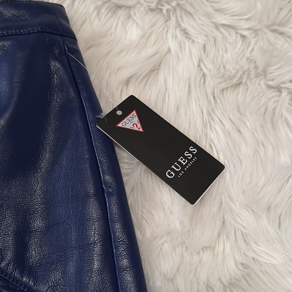 Guess Blue Lexie Flounce faux leather Skirt - Picture 2 of 4